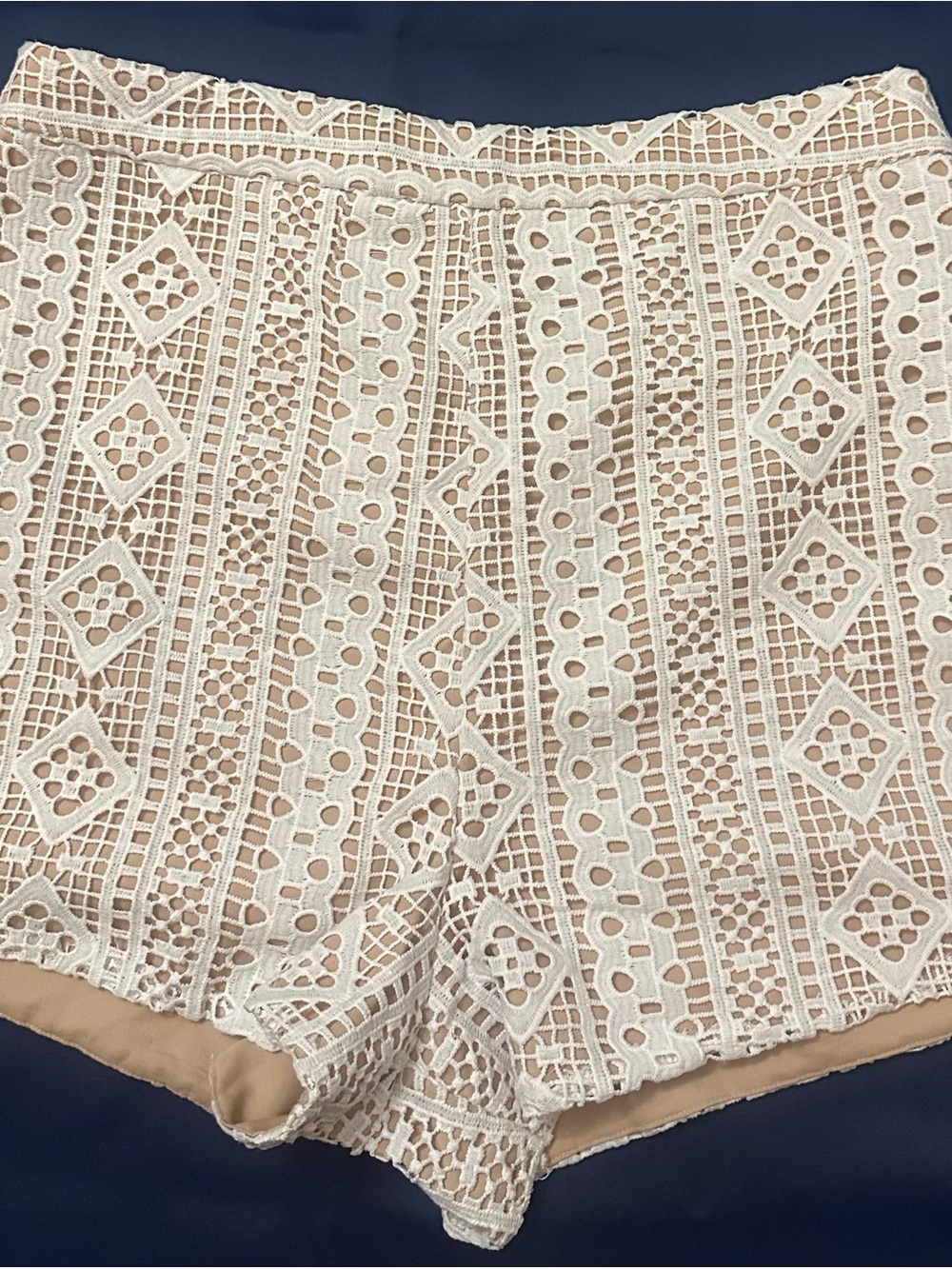 Endless Rose White Crochet Lace High-Waist Lounge Shorts with Nude Lining